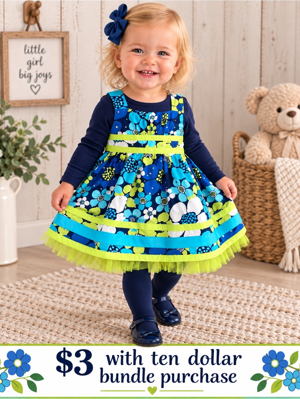 Youngland Floral Blue Green Dress